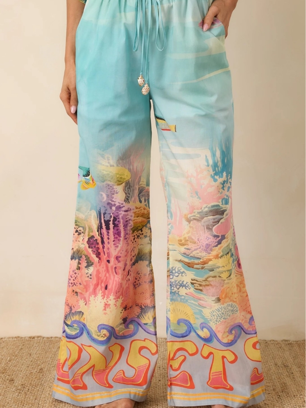 Women’s Seafoam Multicolor Wide-Leg Pants